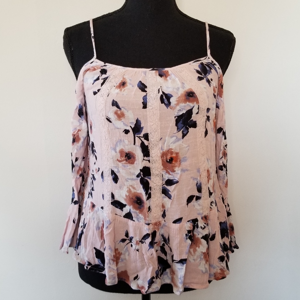 California Gypsy cold shoulder S pink floral top